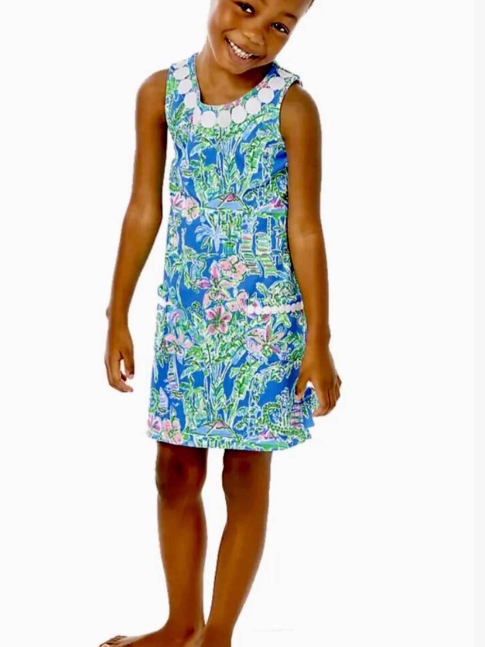 Lilly Pulitzer Girls' 4-5 Blue Floral Sleeveless Little Lilly Shift